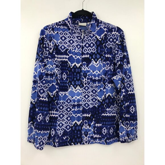 Chico's Zenergy Lightweight Zip Stretch Mock Neck Jacket Blue 2 (12) - Picture 1 of 5